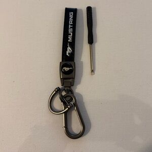 Mustang Key Fob Keychain in Black Leather with Logo NWT